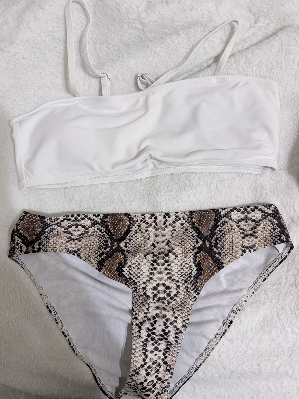 SHEIN White Bandeau Top with Snake Print Bikini Bottom
